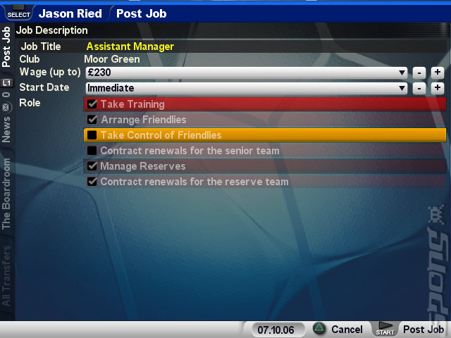 Championship Manager 2007 - PS2 Screen