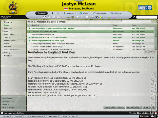 Football Manager 2009 - PC Screen